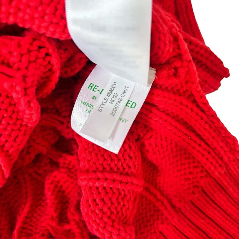 J. Crew Red Cotton Blend Cable Knit Side Slit Crew Neck Sweater S/M